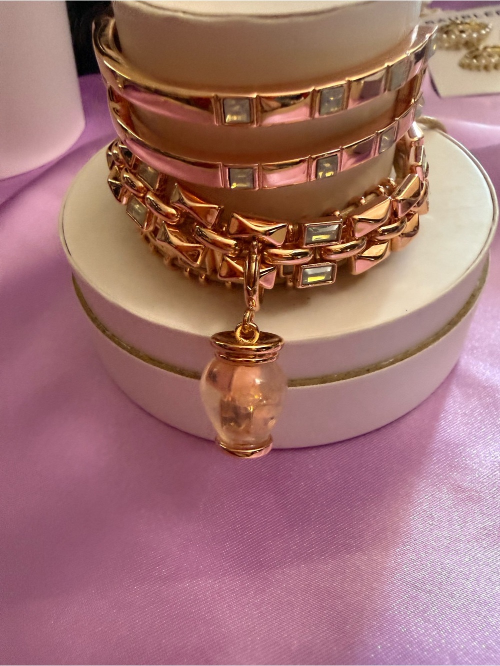 Bomb Party ‘Fizzy and Fabulous’ Rose Gold-Tone Pink Glass Charm Bracelet stack